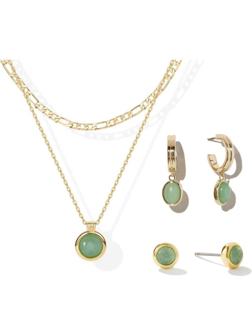 Natural Green Aventurine Jewelry Set - Hoop Earrings, Bracelet, Necklace